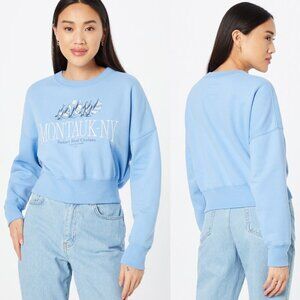 Abercrombie & Fitch Fleece Embroidered Cropped Crewneck Sweatshirt 37314